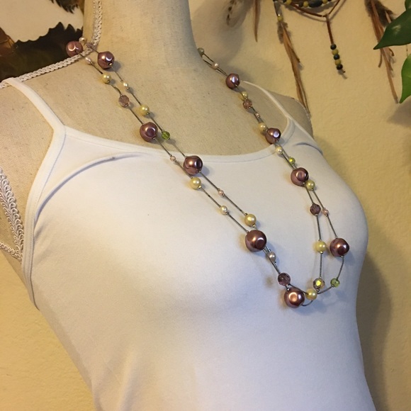 Glass bead accent silver snake chain necklace - Picture 2 of 9